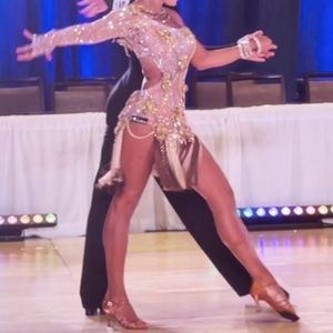 Latin ballroom competition dress. Designer dress: Valentina. Swavorski crystals.
